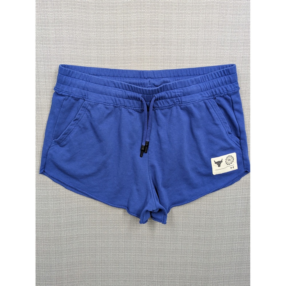 Under Armour Project Rock Terry Shorts Blue Womens XL 1351645 Athletic Gym